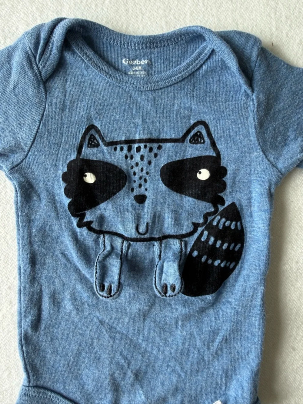 Gerber Blue Raccoon Print One-Piece Bodysuit Baby 3-6 Months